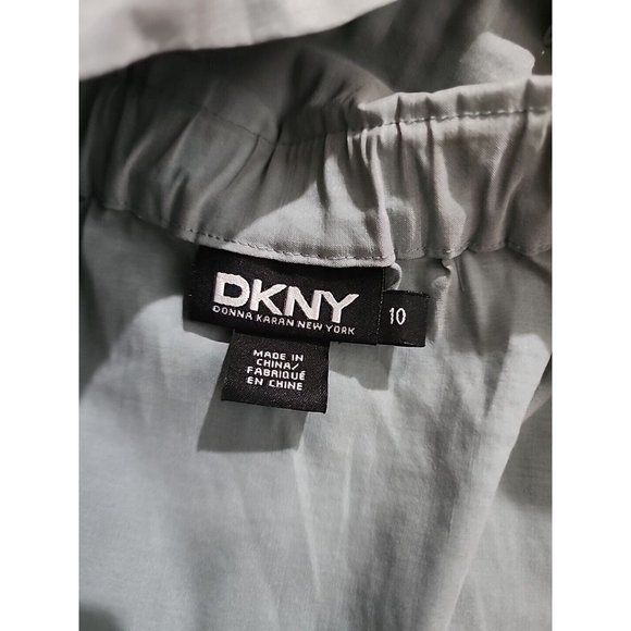 DKNY Womens Full Zip Jacket Size 10 3/4 Sleeve Green Ruffle Neck - Picture 6 of 6